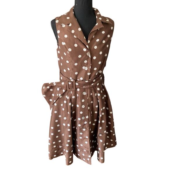 Jessica Howard Dresses & Skirts - 90s Jessica Howard Pretty Woman Brown Polka Dot Shirt Dress SZ 10